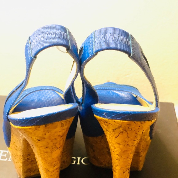 Enzo Angiolini | Peep Toe Blue Slingback Heels - Picture 11 of 14